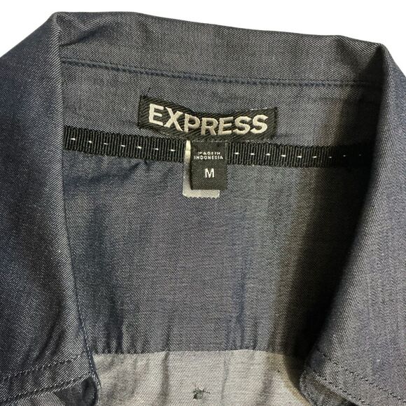 Express Womens Button Down Shirt Medium Roll Tab Sleeve Blue - Picture 7 of 8